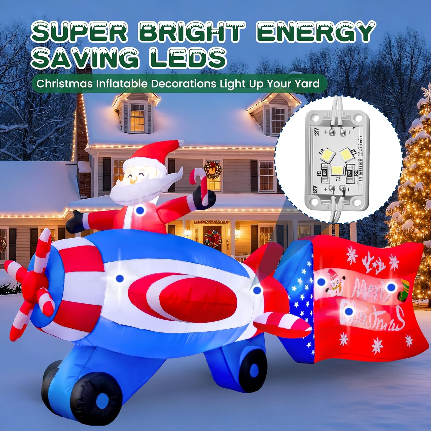 11FT Christmas Inflatables Outdoor Decorations, Santa Claus on Animated Helicopter, Blow Up Yard Decorations with Built-in LED Lights for Xmas Holiday Decor Garden Lawn Patio Lawn - Image 5