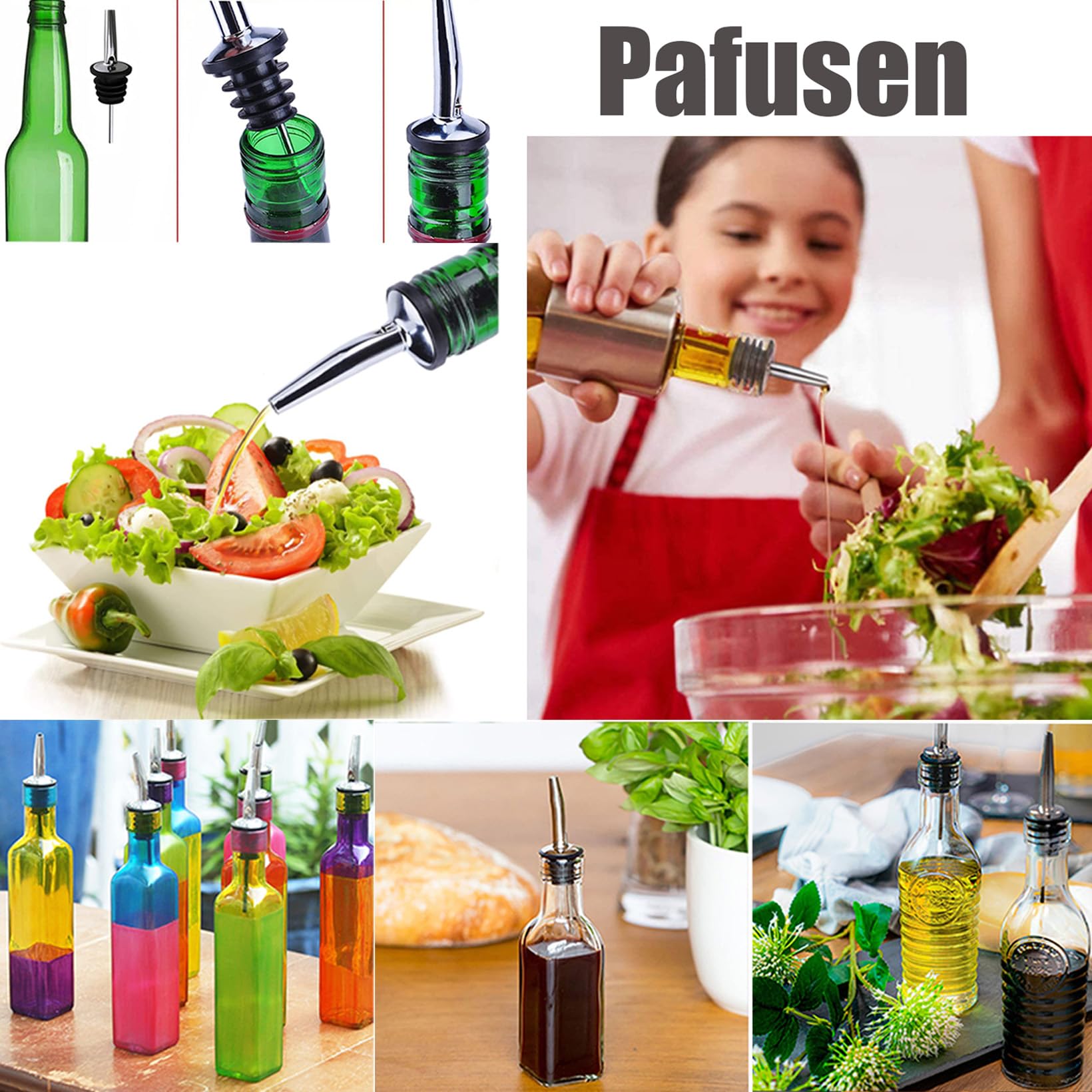 Pafusen 6 unidades de vertedores de aceite de oliva con cierre, vertedor para botellas de aceite, vertedores de licores para vino, café, jarabe de vinagre (oro rosa, vertedor con tapa larga)