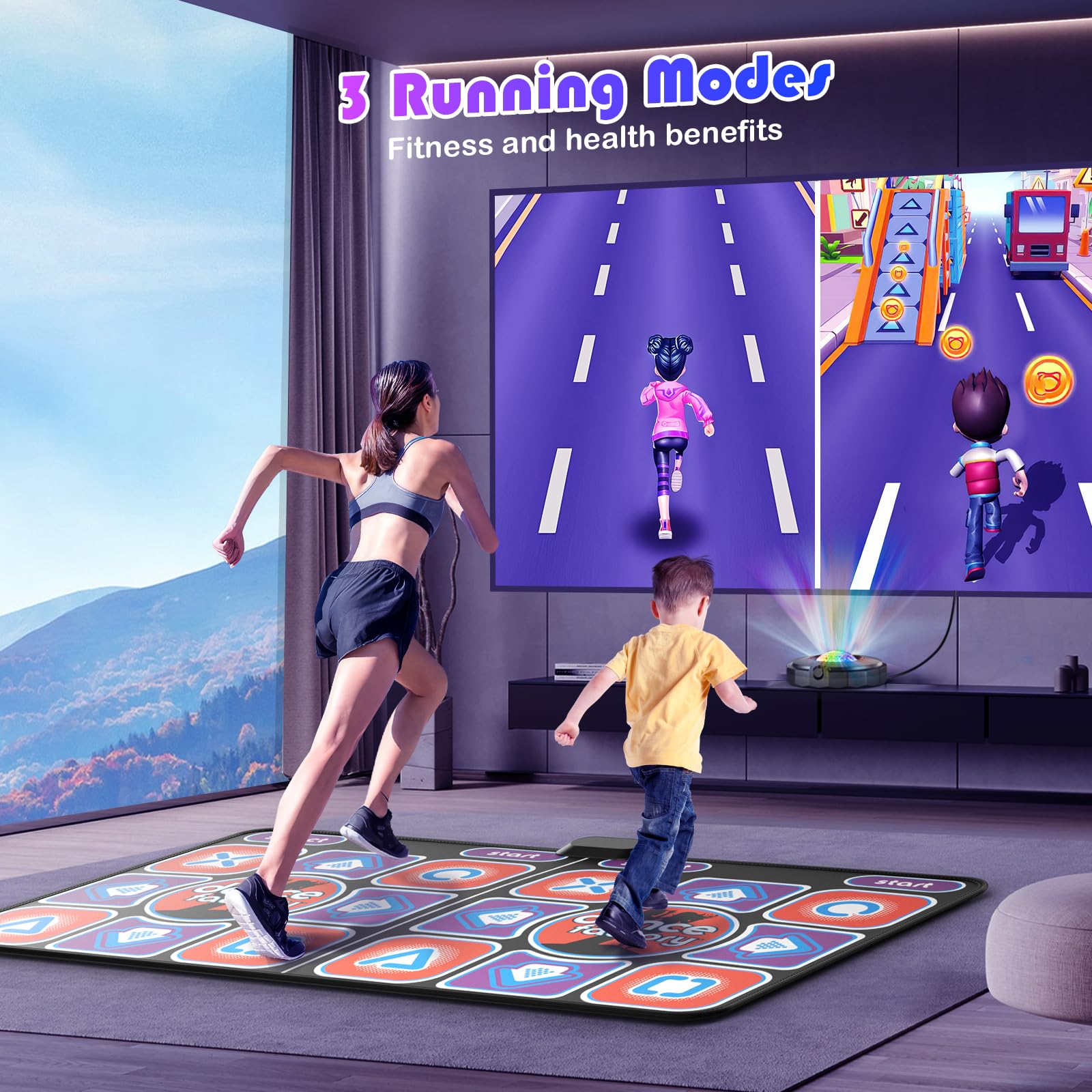 Tappetino da Ballo per TV con Telecamera, Tappeto da Ballo per Bambini e Adulti, Tappeto Danza Interattivo con Modalità 4 Tasti, 6 Tasti, Singolo e Doppio Giocator, per Ragazze 3 4 5 6 7 8 9 10+ Anni