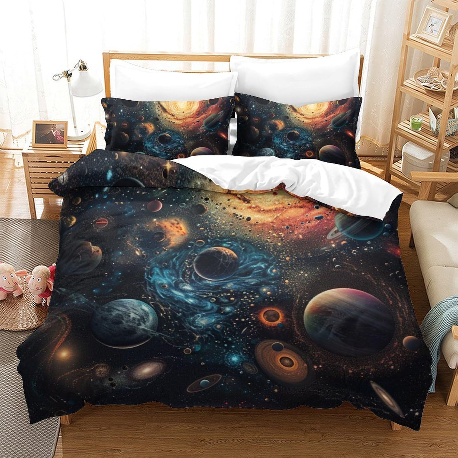Parure lit galaxie microfibre respirante contre la chaleur pour couette King