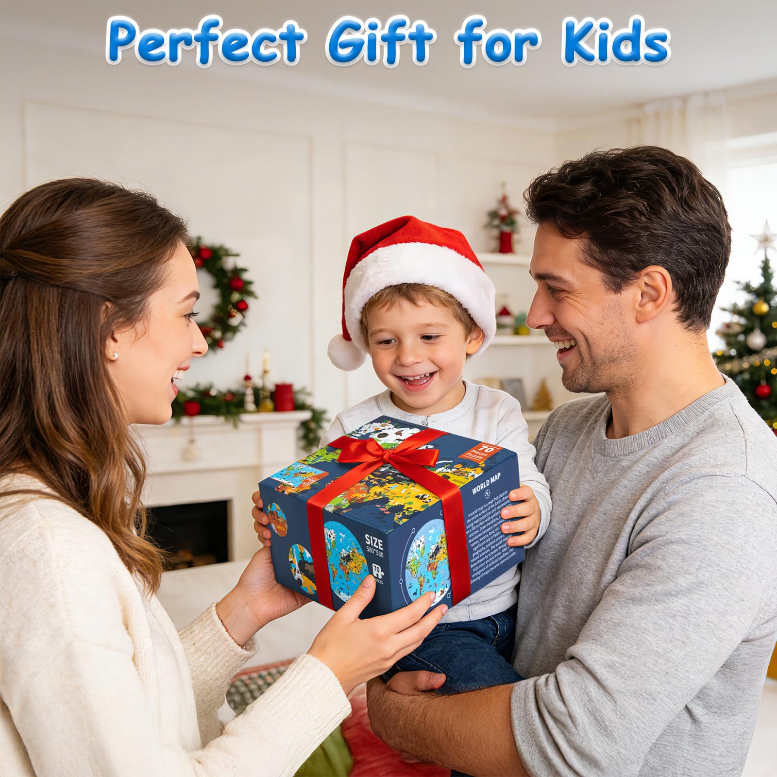 Puzzle Bambini 3 Anni, 70 Pezzi di Puzzle Della Mappa del Mondo, Giochi per Bambini Puzzle Cartone Materiale, Regalo Bambina per Feste di Compleanno 4 5 6 7 8 9 10 Anni
