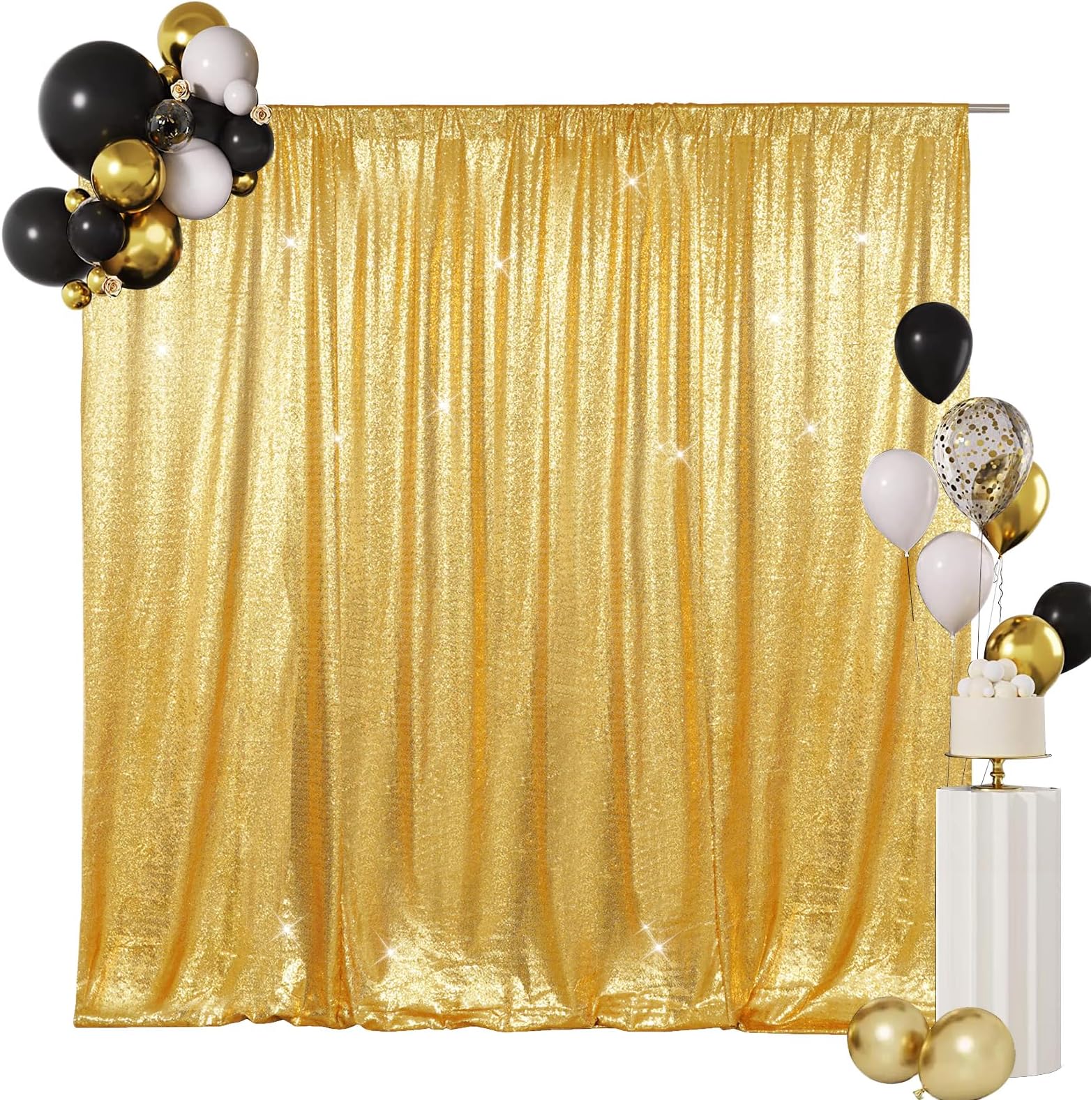 SquarePie 6x6ft Gold Sequin Backdrop for Photography, Satin-Backed Real Sequin Curtain, Enhanced Coverage Shimmering Background with 4" Rod Pocket for Wedding, Birthday, Party Decor, 1 Panel