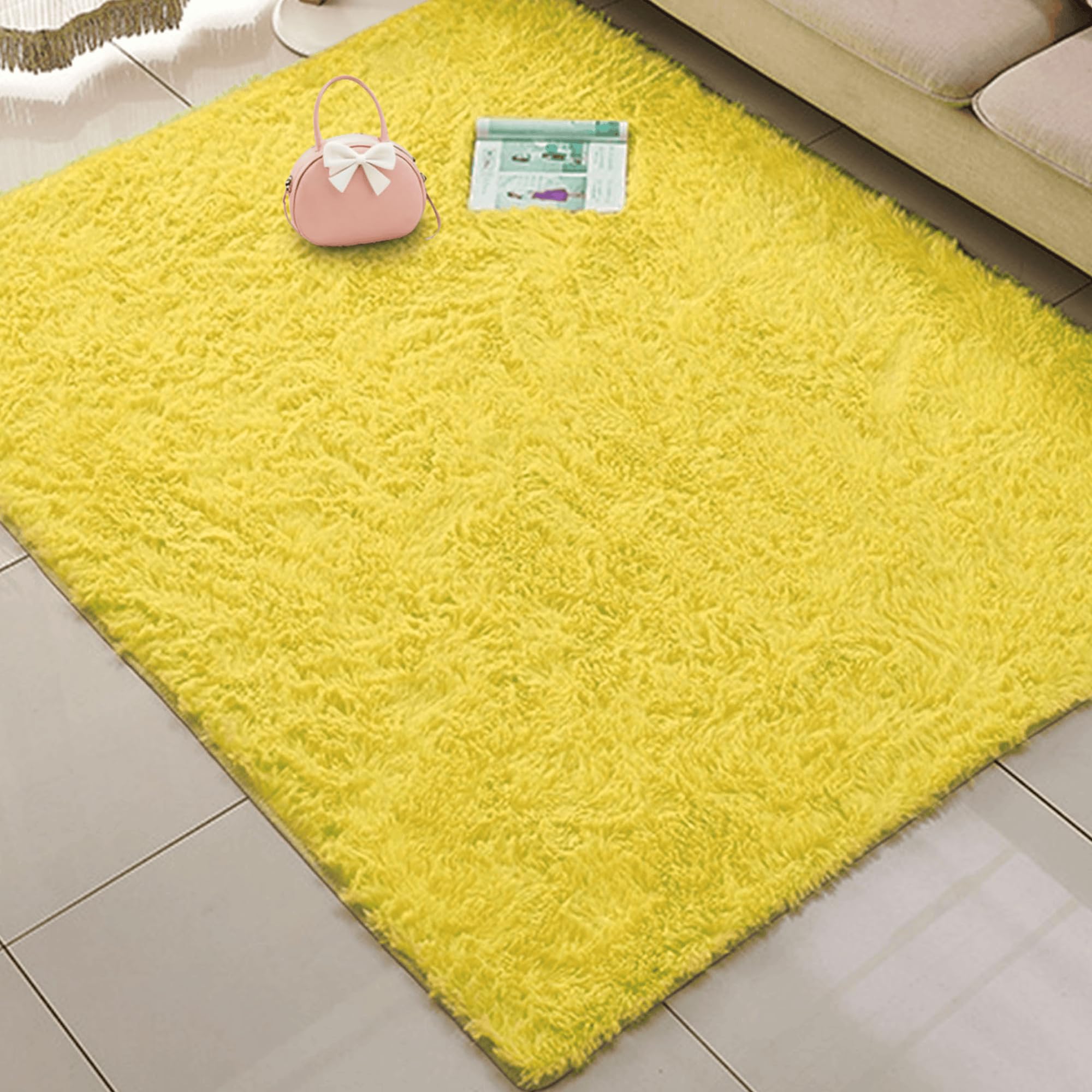 Tapis Décoration Salon Jaune pour Coin Lecture et Chevet Cosy 290x330