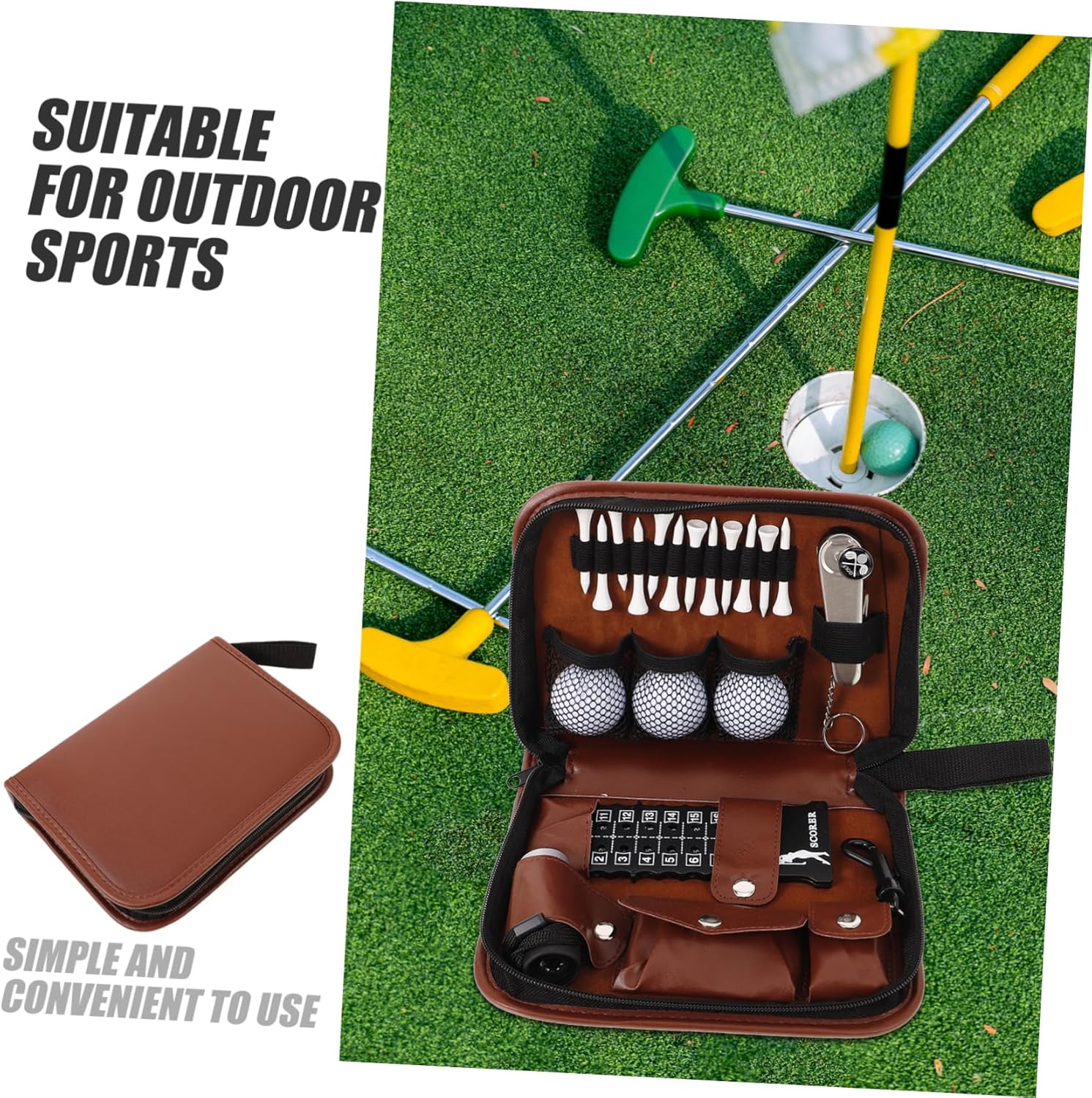Toyvian 1set Portable Golf Accessory Set Multi-Function Golf Tools Kit Storage Bag for Outdoor Training Includes Tee Scoring Card and More