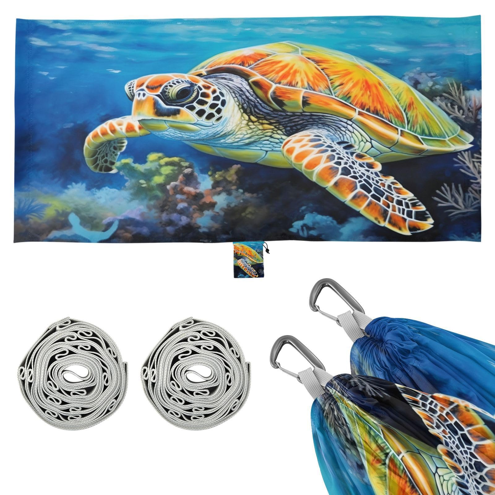 Haskirky Sea Turtle Camping Hammock, Single Portable Hammocks with Tree Straps & Attached Carry Bag, 330Lbs Capacity Perfect for Outside Indoor Hiking Beach Backpack Travel
