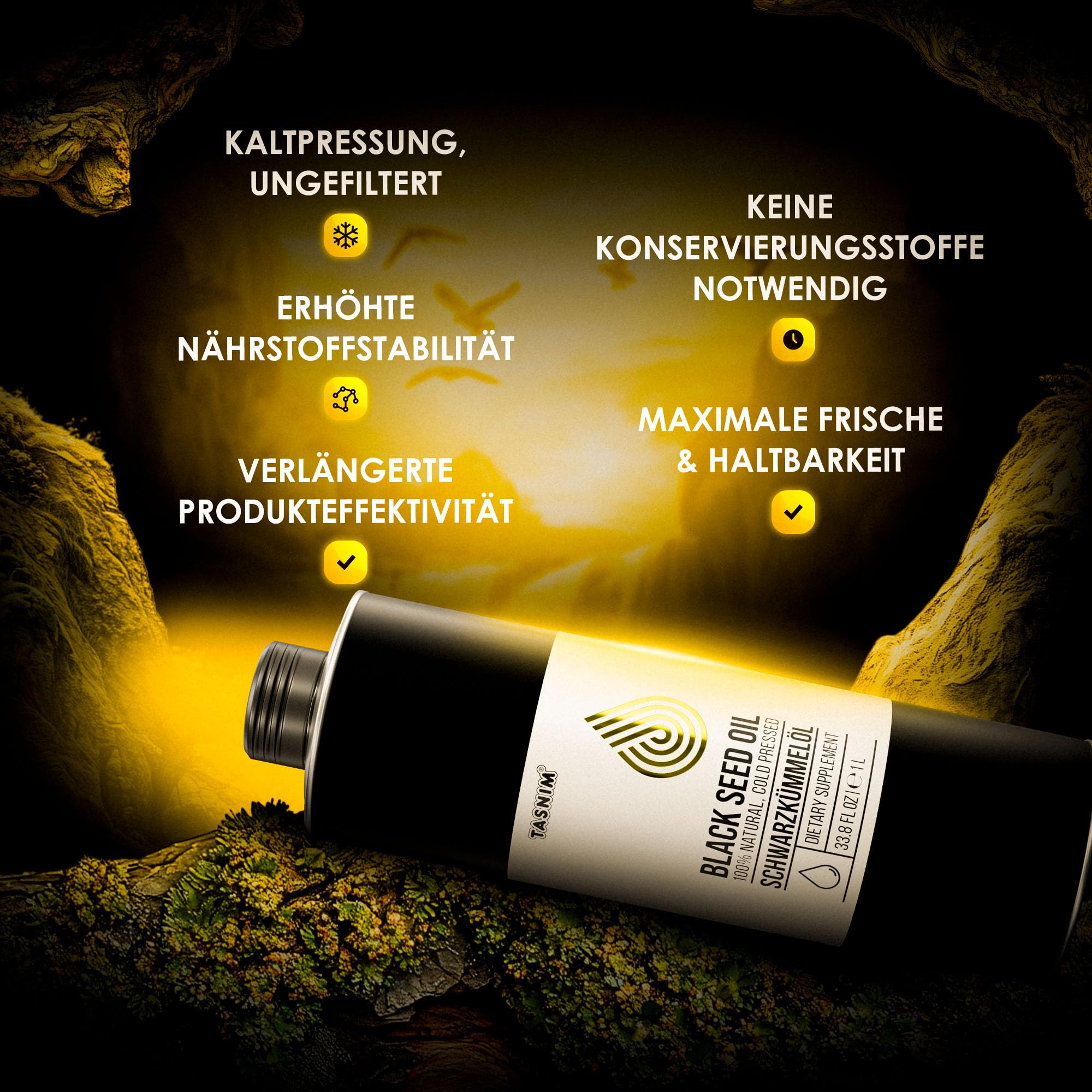Schwarzkümmelöl Kaltgepresst 1000ml, Ungefiltert, Hochwertig, Naturrein Ohne Zusatzstoffe, Äthiopisches Nigella Sativa Öl mit Hohem Thymoquinon, Mühlenfrisch, Vegan