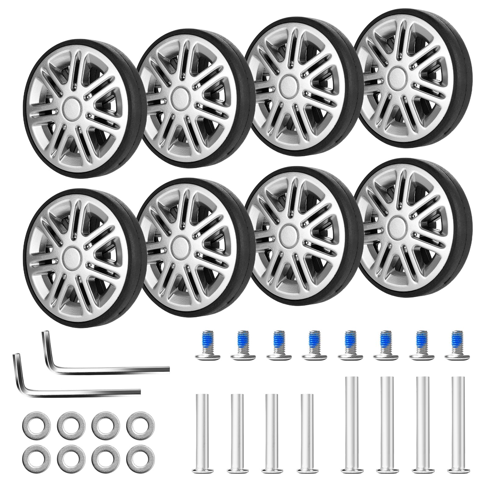 スーツケース キャスター 交換 8個セット (直径55mm) 静音シリーズ キャリーケース タイヤ車輪補修用 スーツケース ダブルキャスター 交換用 タイヤ DIY 修理 トラベルボックス 取替え