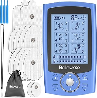 Brilnurse TENS Unit 24 Modes 30 Level Intensity, Dual Channel Electric TENS Unit Muscle Stimulator with 12 Electrode Pads, Rechargeable Muscle Massager TENS Machine Pulse Massager for Pain Relief