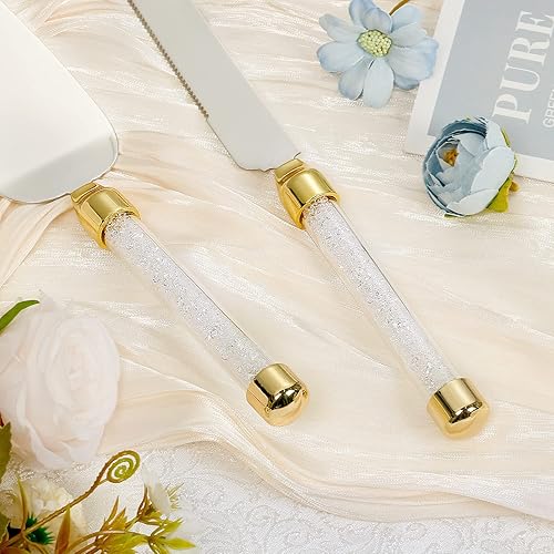 Miniatura 5 de Juego de cuchillo y servidor personalizado para pastel de boda, juego de corte de pastel de cristal grabado, cortador de pastel plateado, cuchillo