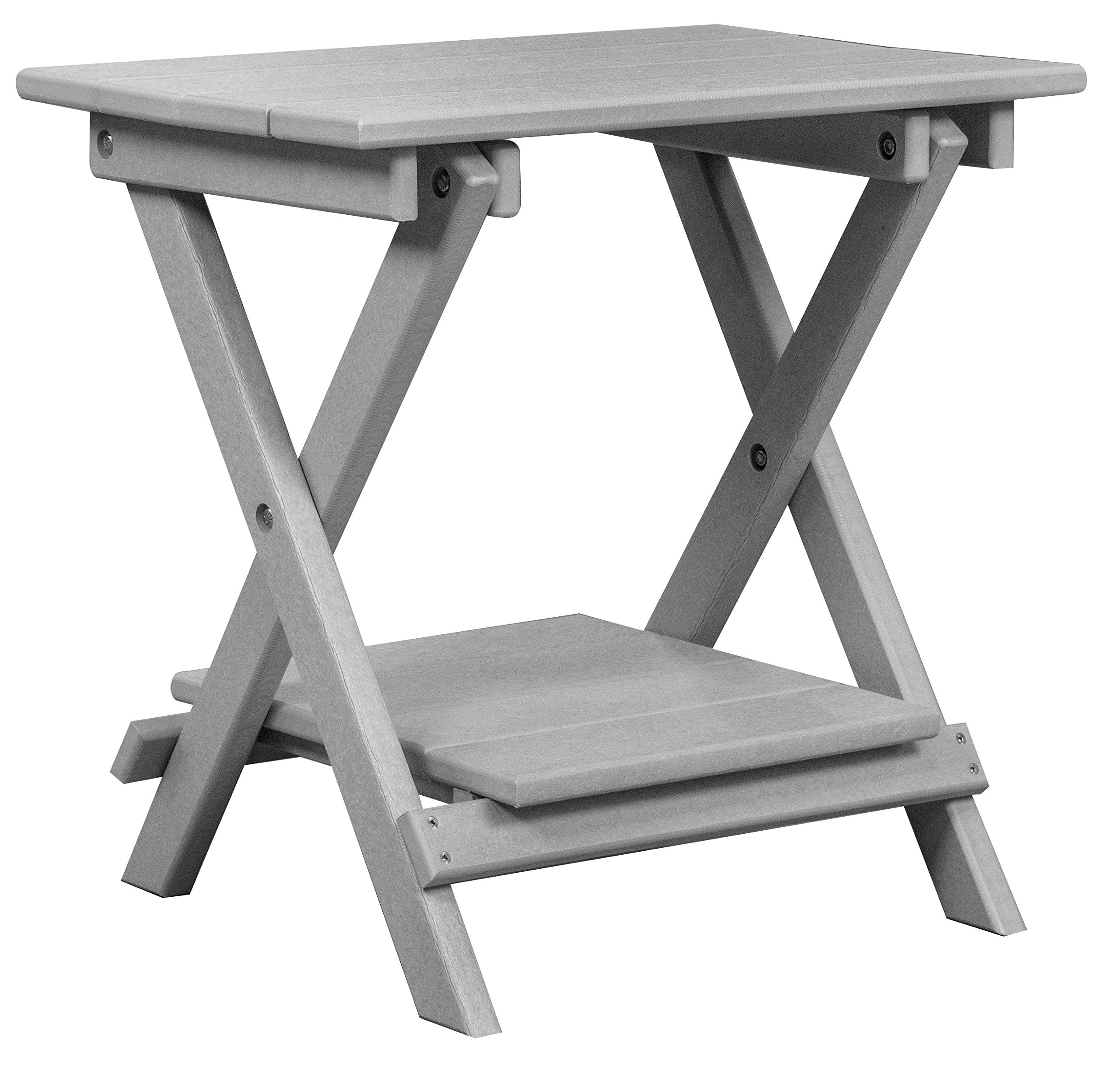 DuraWeather Poly Folding End Table (21x14 in) - Includes Removable Shelf (Cottage Grey)
