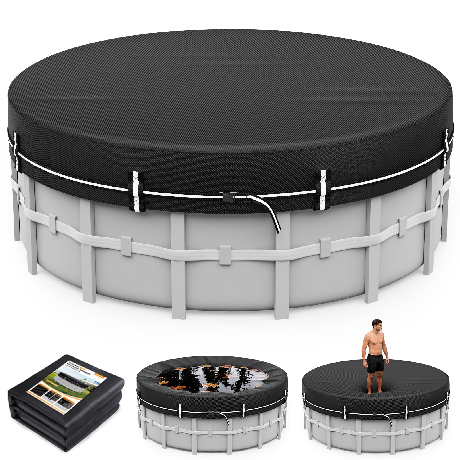 LXKCKJ 8 FT Round Pool Covers for Above Ground Pools, 420D Solar Pool Cover With Ground Nail Accessories Set, Spa covers for Hot Tub,Stock Tank Pool Cover Ideal for Waterproof, Dustproof, Windproof