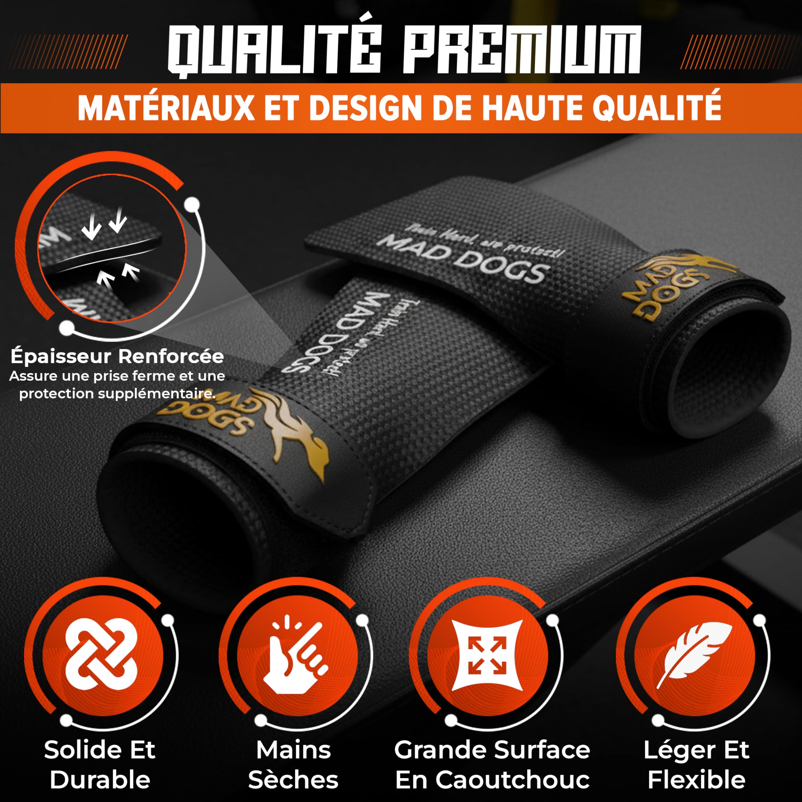 MAD DOGS Boxer pour Crossfit et Cross Training, Hand Grips avec coussin, protection et confort, design sans trous, unisexe