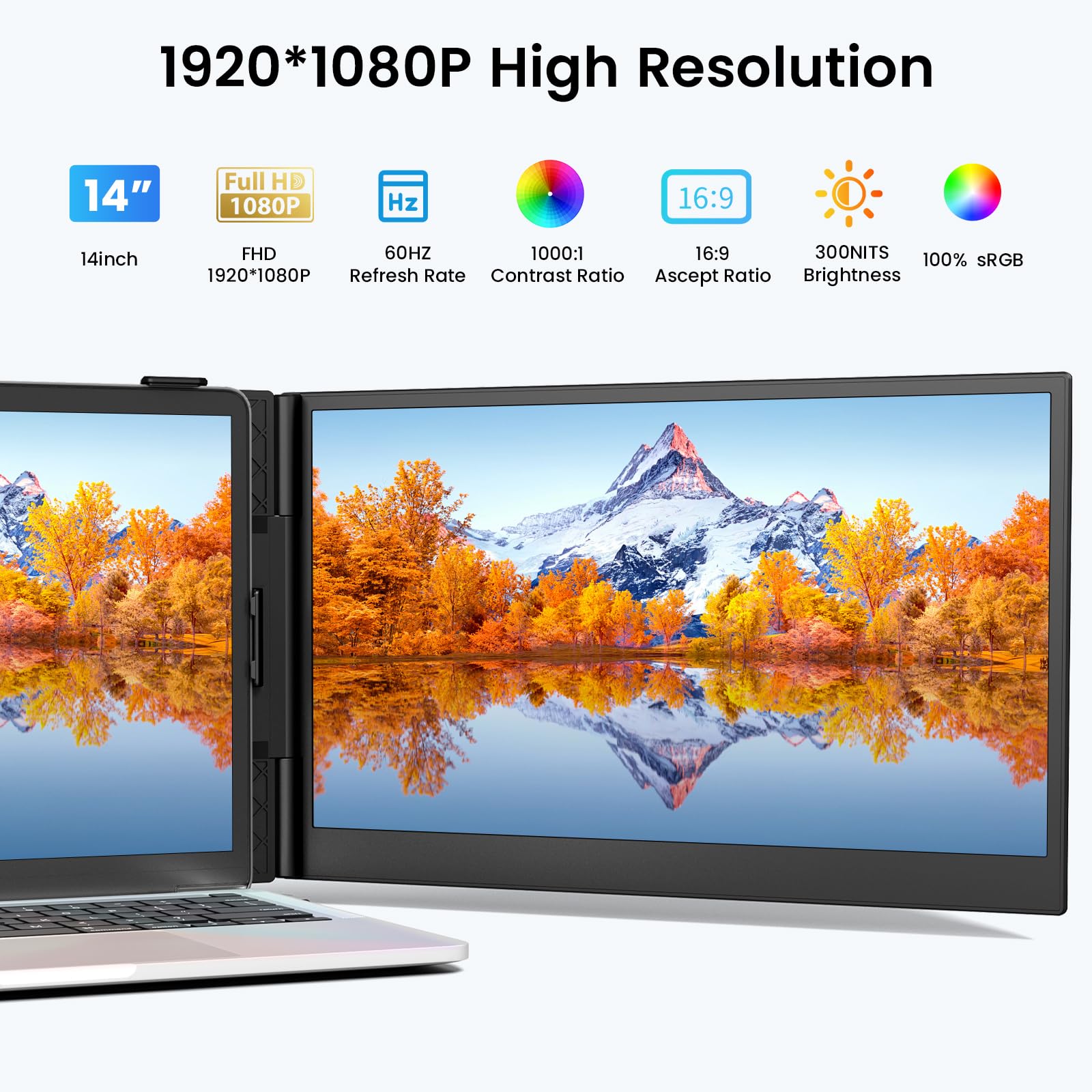 Estensore per schermo portatile, 14 pollici, FHD 1080P, monitor portatile per laptop, ultra sottile, leggero, estensore portatile Plug & Play per laptop da 13"-17", compatibile con Mac/Wins/Chrome