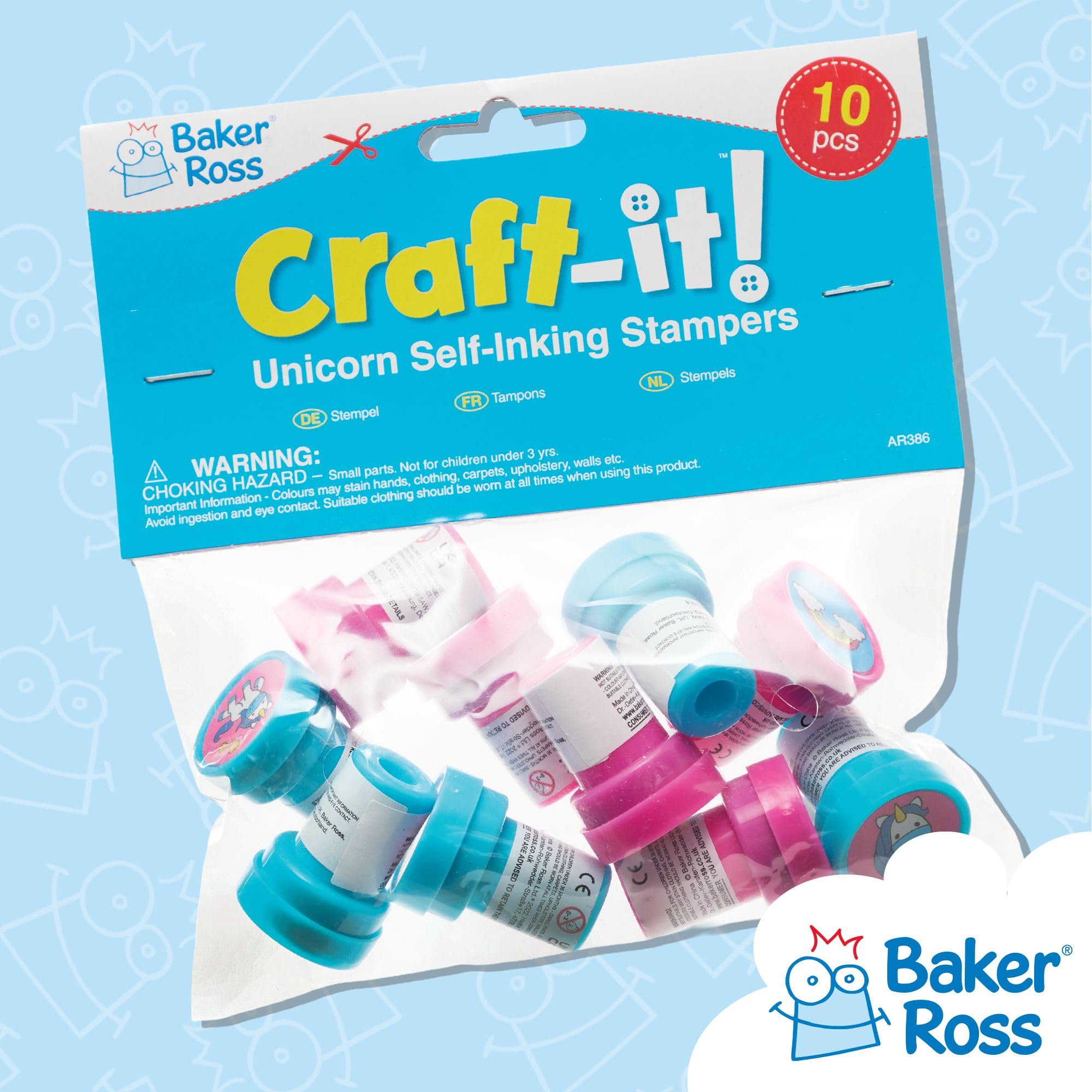 Baker Ross – Lot De 10 Tampons Licornes Avec Encre Intégrée – Couvercle Anti-sèche – Activités Créatives Pour Enfants Dès 3 Ans