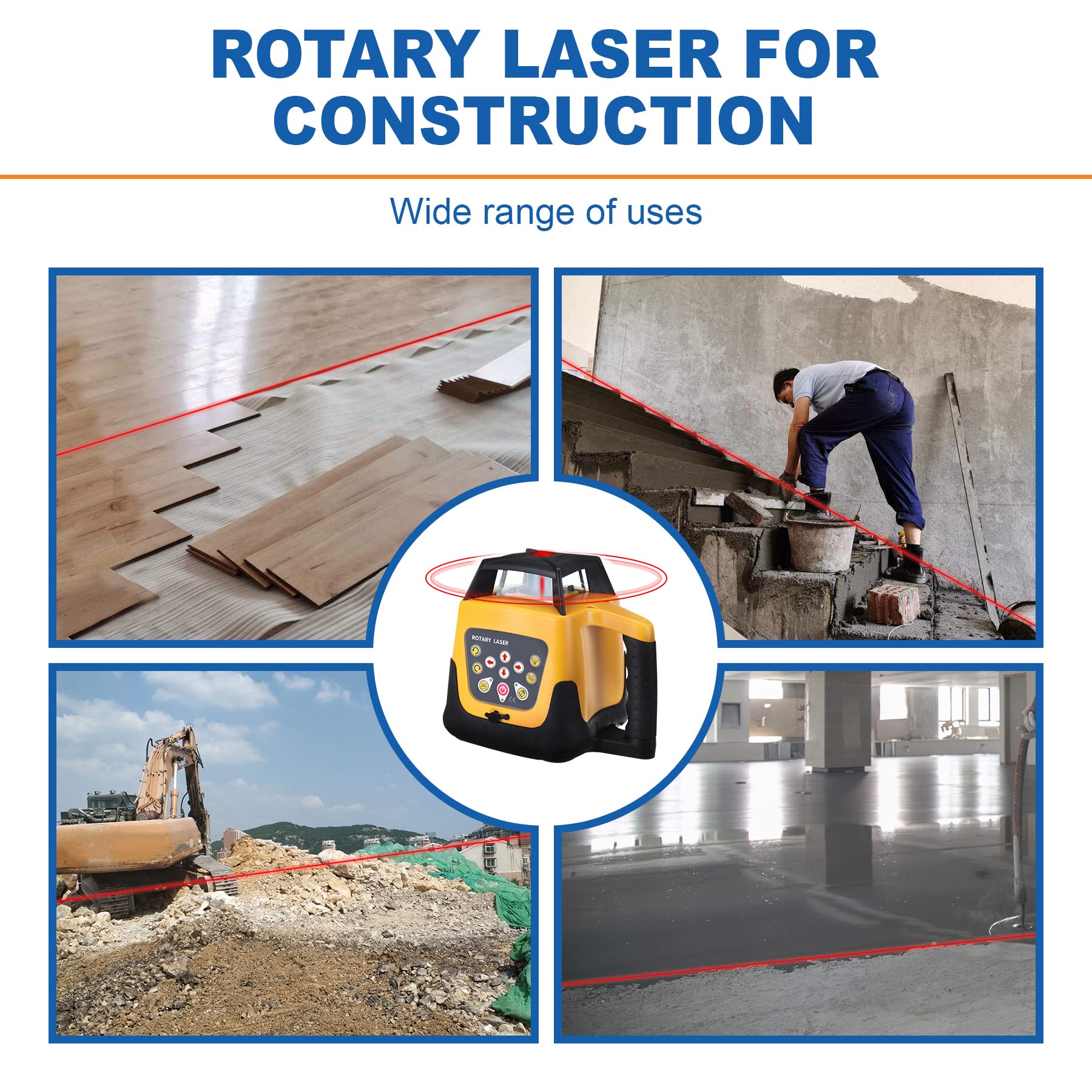 Laser Rotatif Niveau Laser Autonivelant Balayage avec Trépied en aluminium, mire télescopique 5m, Rotative 360° Verticale Horizontale Auto-Alignement Rouge Travail 500 m pour Construction