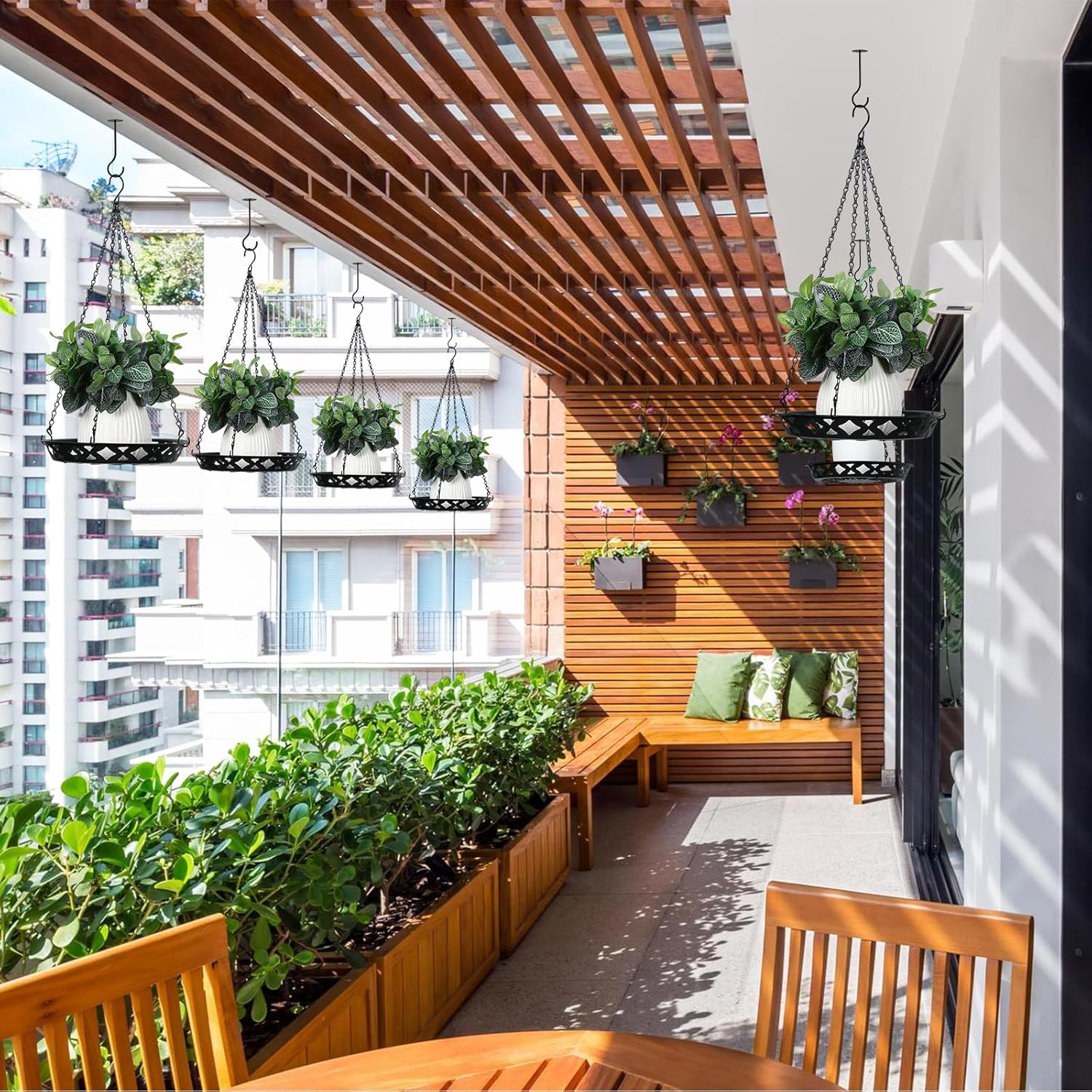 Enhon 4 Pack Plant Hanger, 12 Inch Metal Hanging Planter for Indoor Outdoor Plants, Classy Glossy Black Decorative Hanging Plant Shelf for Window Wall Ceiling Home Decor