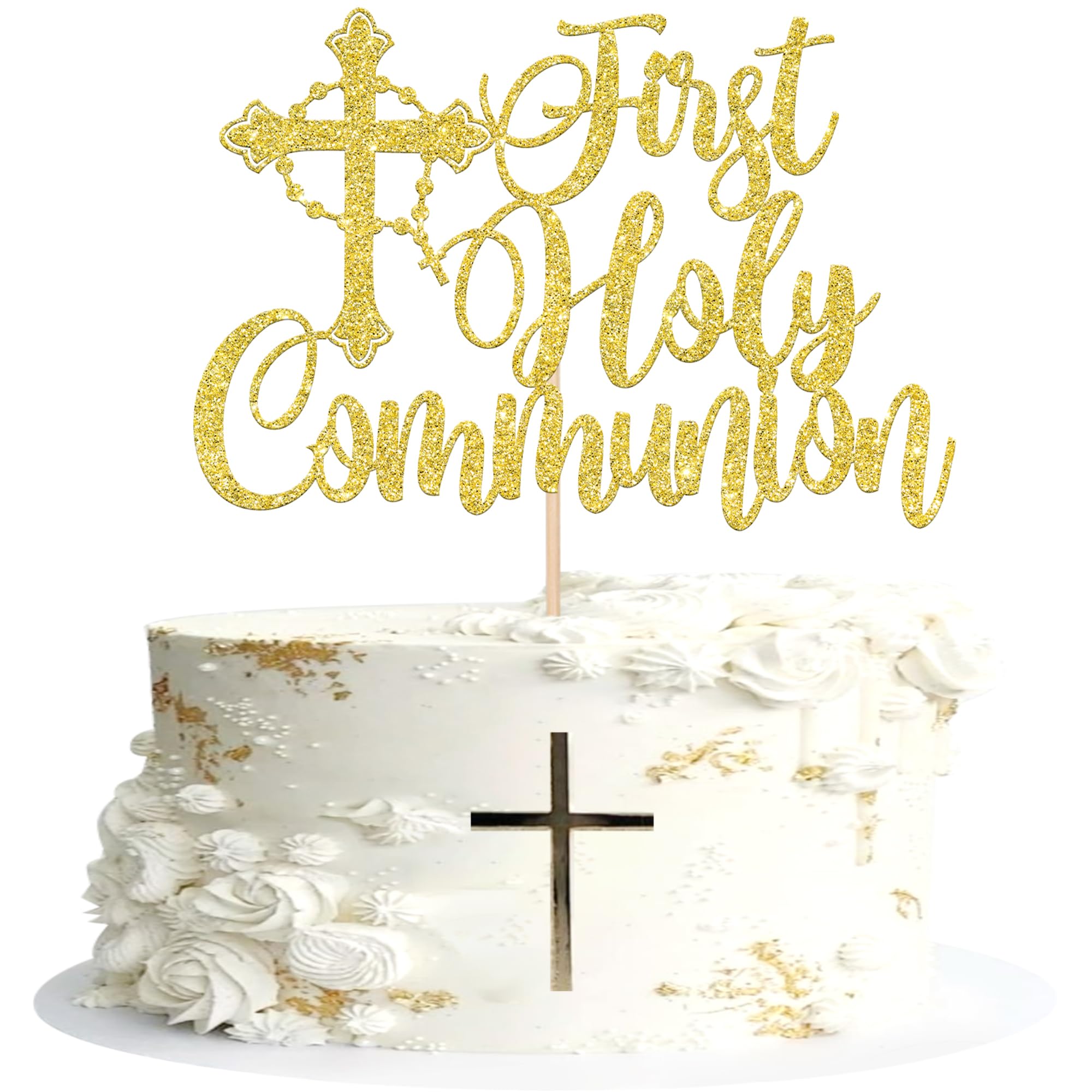 ZHUOWEISM 10 PCS Acrylic Cross Cake Topper Christian Baptism God Bless Cake Pick for First Communion Theme Baby Shower Birthday Party Cake Decorations Supplies Gold — view 14