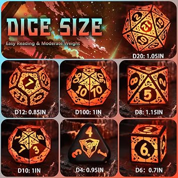 LED Dice Set DND, Cool Light up Dice Set Rechargeable for Dungeons and Dragons, ZHOORQI Polyhedral D and D Dice with Charging Box for Role Playing Game Gifts (Orange-Shackles)