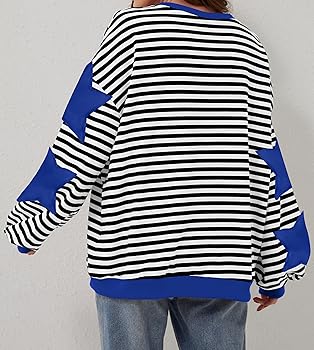 Labolliy Women Striped Oversized Sweatshirt Color Block Crew Neck