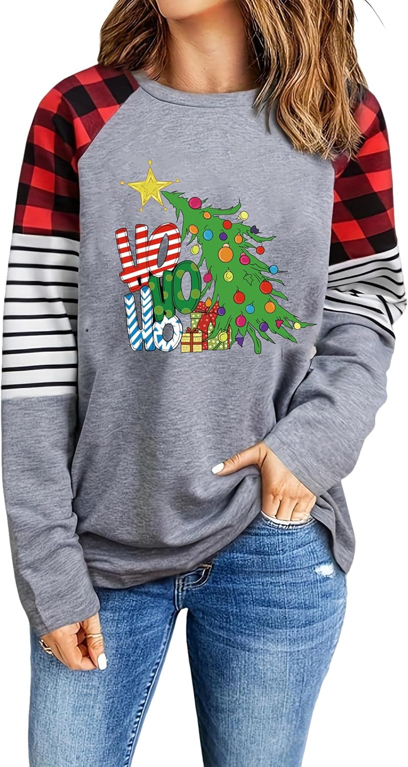 Merry Christmas Shirts for Women Buffalo Plaid Christmas Sweatshirts - Image 2