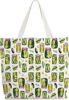 Pickle Tote Bag for Women, Vintage Pickle Jar Farmers Market Totes, Pickled Food Enthusiasts Gifts for Pickle Lovers, Shoulder Bag -35