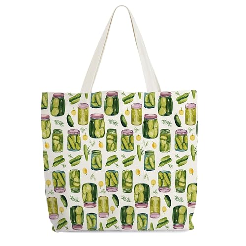 Levitatinyear Pickle Tote Bag for Women, Vintage Pickle Jar Farmers Market Totes, Pickled Food Enthusiasts Gifts for Pickle Lovers, Shoulder Bag -35