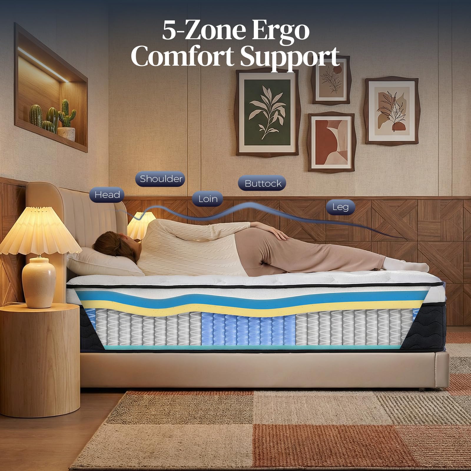 Queen Mattress 12 Inch,Medium Firm Hybrid Queen Size Mattress in a Box, Memory Foam with Individual Pocket Springs, Upgrade Zoned Support, Motion Isolation&Pressure Relief, CertiPUR-US - 5