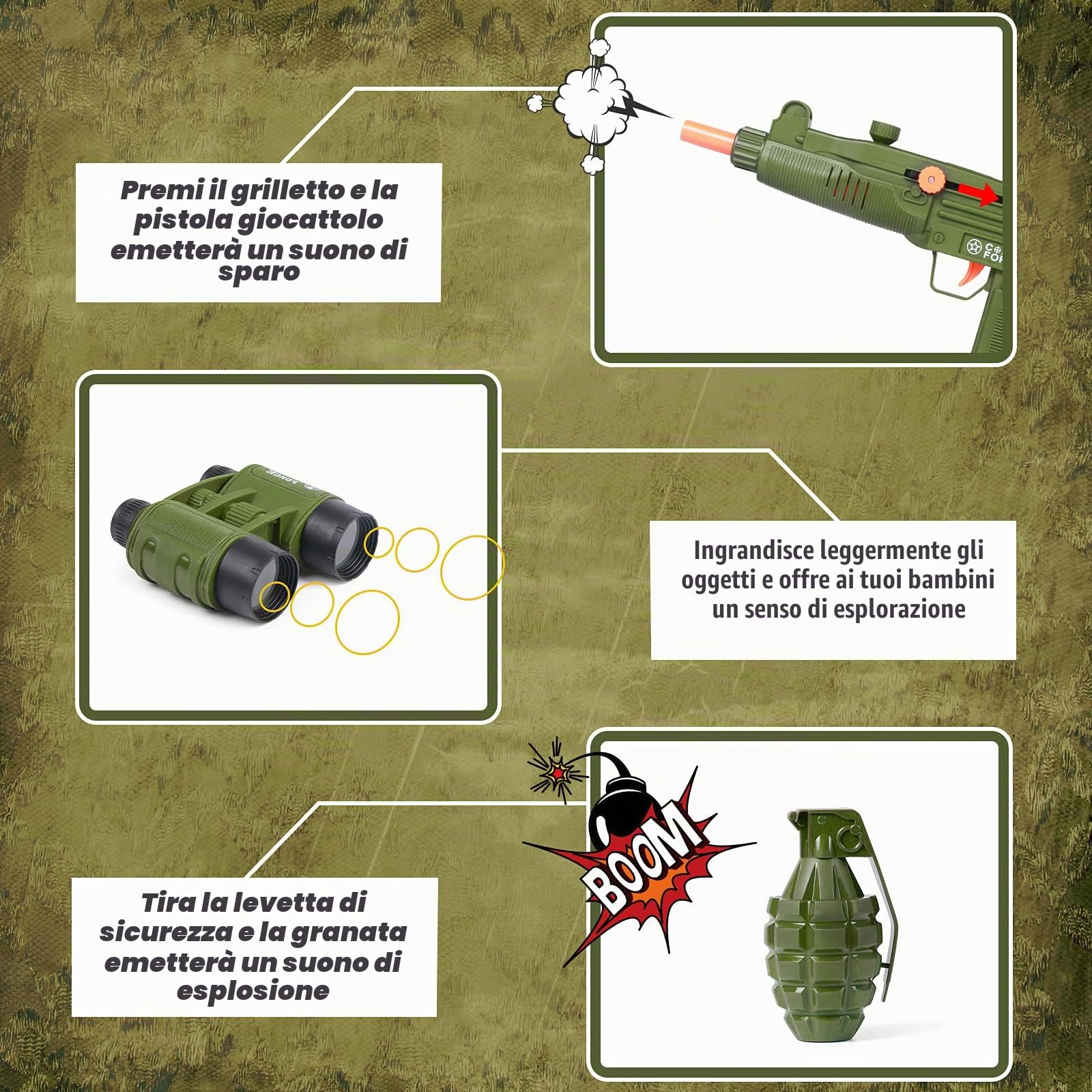 vamei 13 Pezzi Costume Militare Bambino Tuta Militare per Bambini Costume da Soldato Bambino con Walkie-Talkie Mitra Pistola Giocattolo Militare Cappello Mimetico per Bambino Ragazzo Ragazza