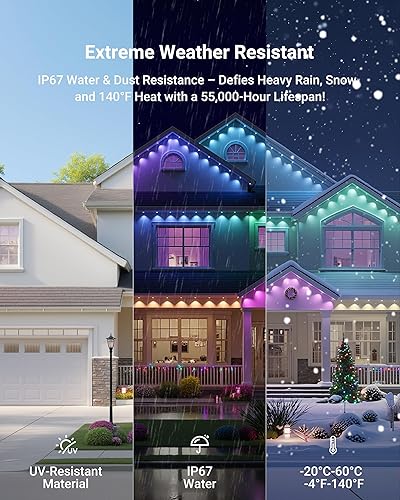 Miniatura 8 de Luces permanentes para exteriores, luces de Navidad RGBICWWPW de 100 pies con 72 LED triple, IP67 impermeable, 45 lm blanco sintonizable para