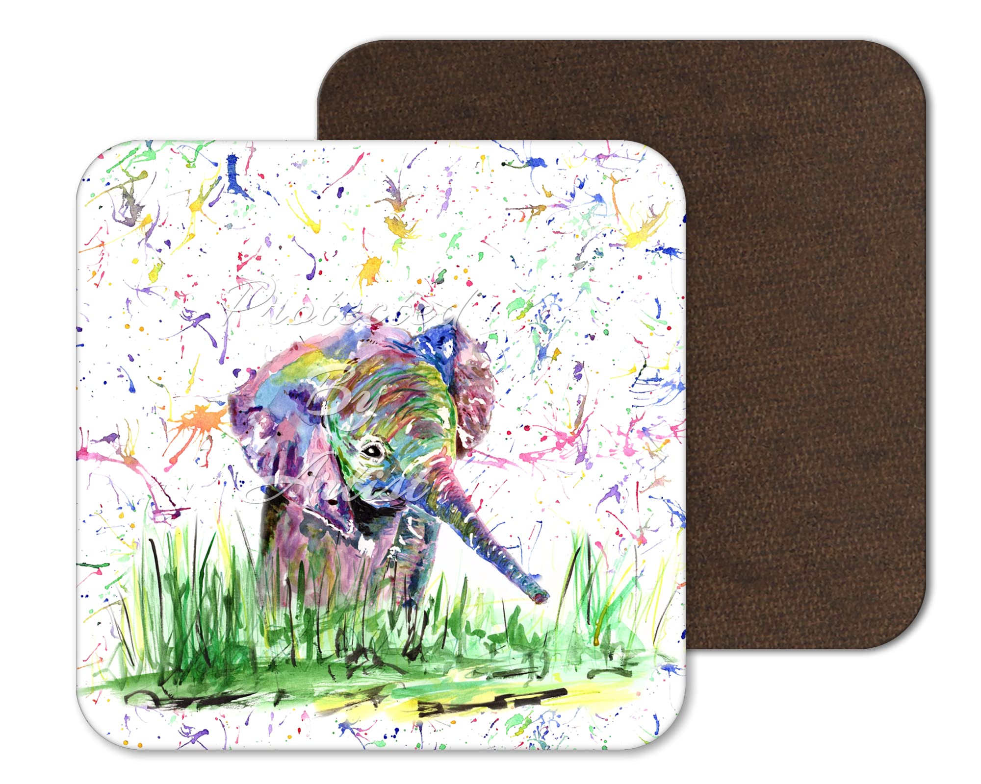 Dessous de verre éléphant bébé aquarelle, art de table de salle à manger