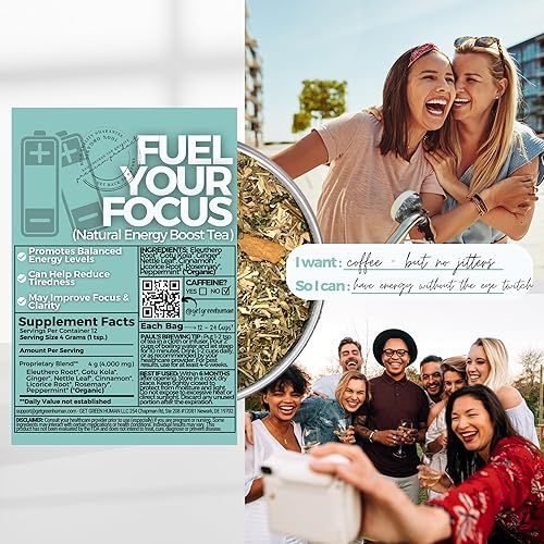 Miniatura 2 de Té de hojas sueltas de reemplazo de café natural con raíz de Eleuthero, Gotu Kola, jengibre, té de hierbas orgánicas | 2 onzas (2.01 oz) |