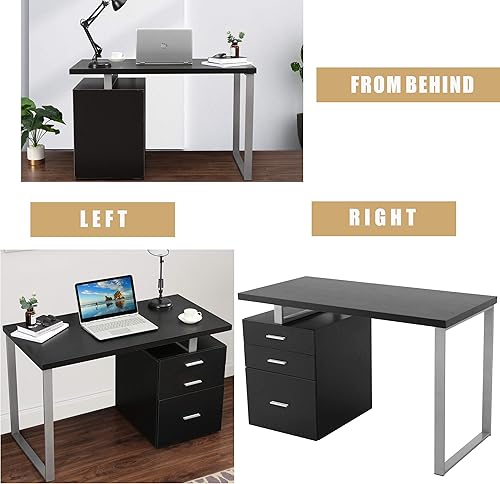 Miniatura 6 de LOKATSE HOME Armario de archivador reversible para computadora, escritorio de estudio, marco de metal plateado, 47 pulgadas, capuchino