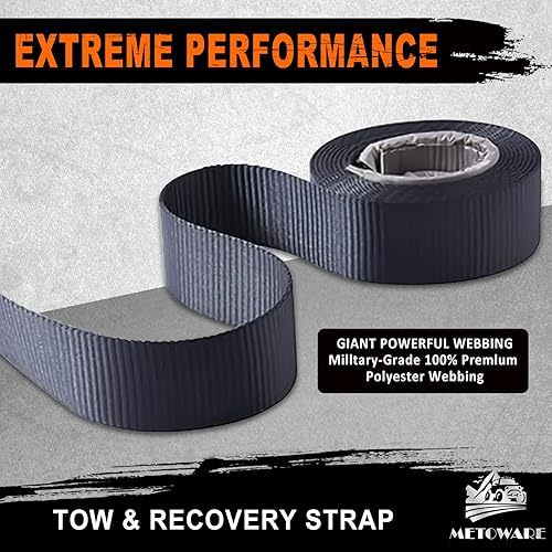 Miniatura 4 de METOWARE Correa de remolque de 3 pulgadas × 20 pies, correas de remolque resistentes con capacidad de 35,000 libras, recuperar vehículo atascado en
