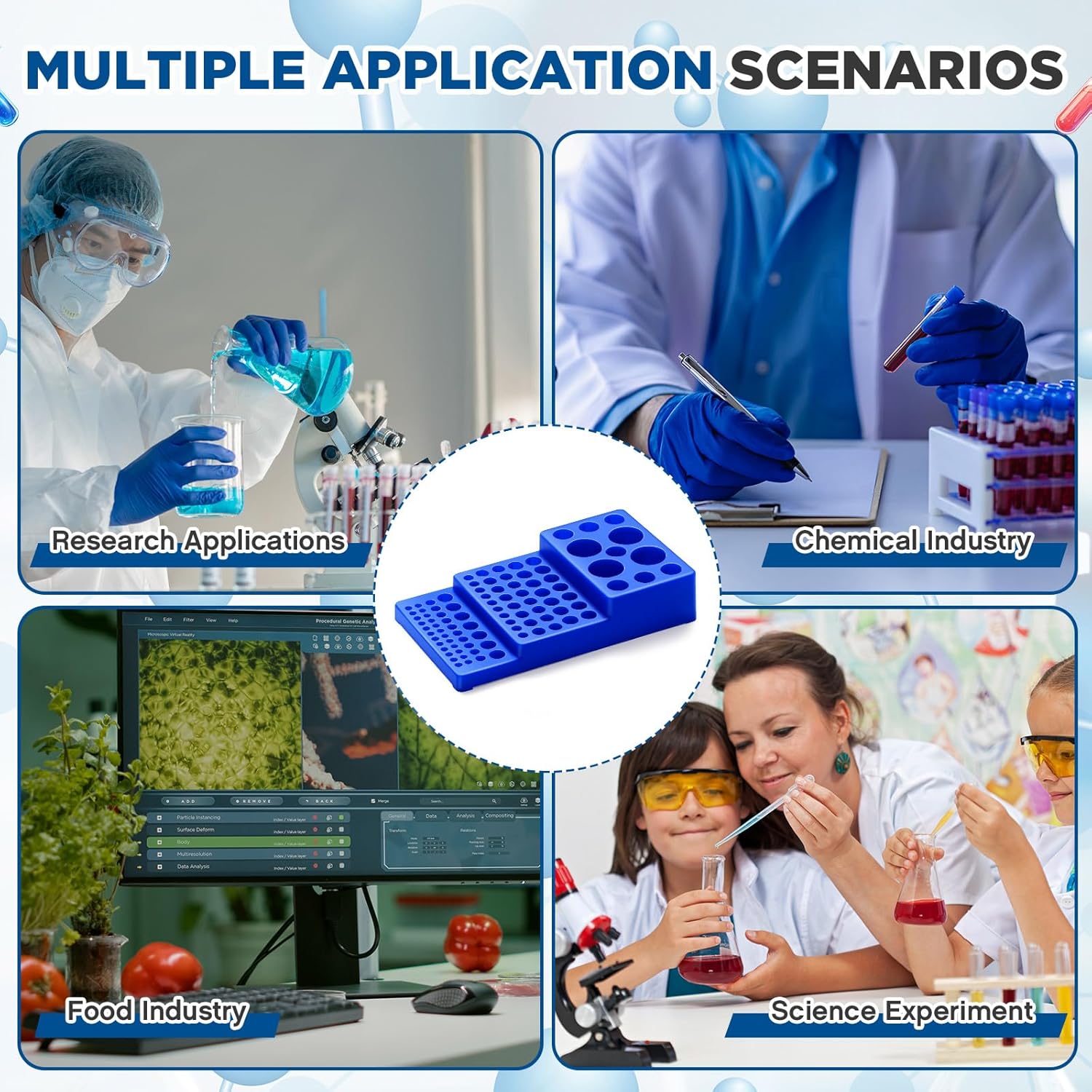 Multifunctional Test Tube Vial Rack Trapezoidal Centrifuge Sample Bottles Rack Stackable Vial Holder Blue Tube Holder for 0.2ml-50ml Test Tube (1)