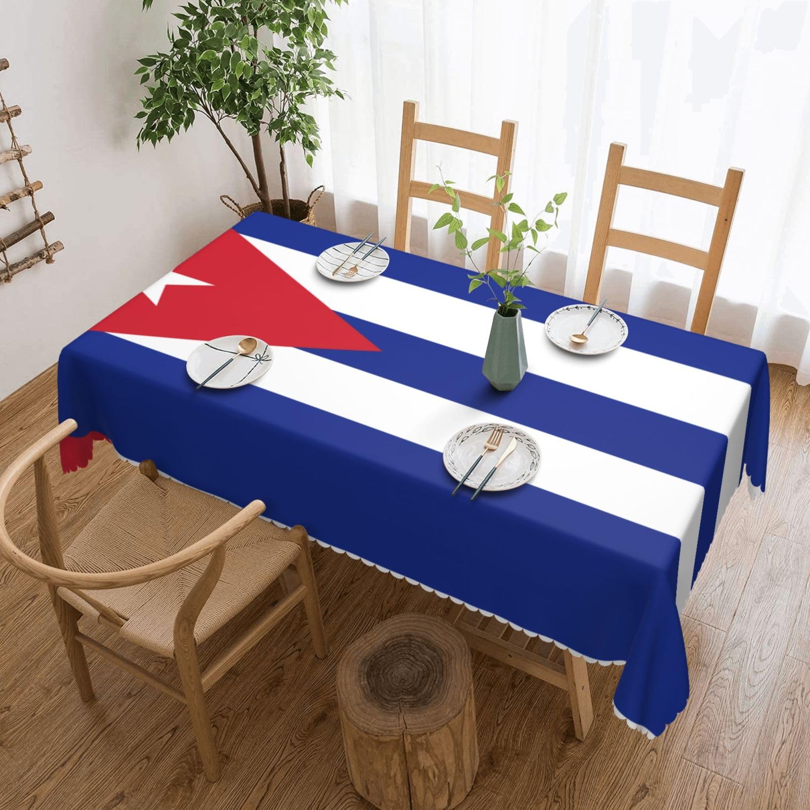 HLSBSSL Cuban flag Patterned square lace tablecloth, wrinkle-resistant and durable, suitable for dining tables, parties, etc.
