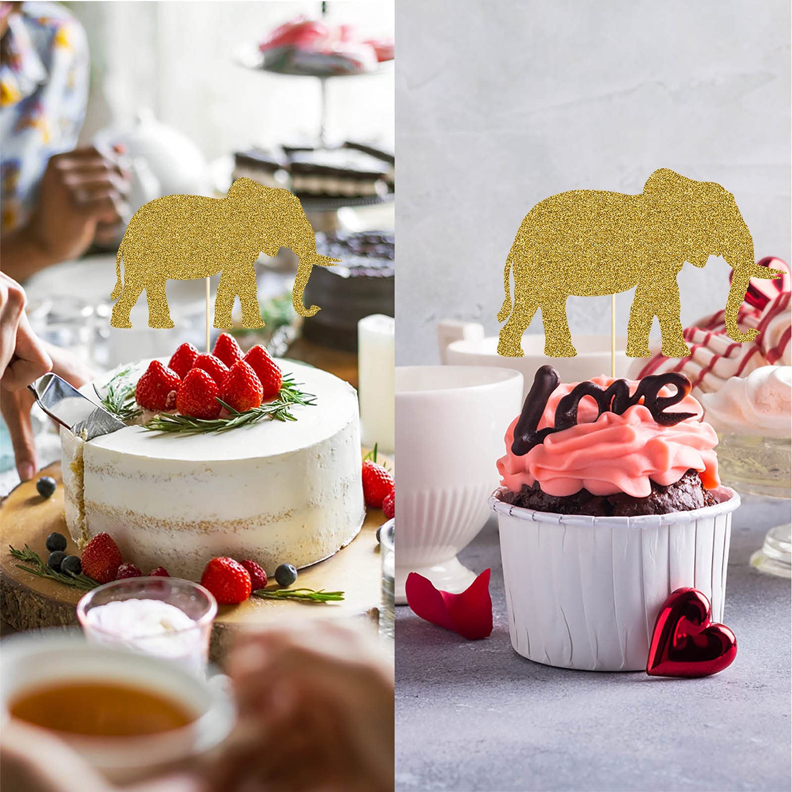 LINGTEER It's A Girl Elephant Cake Topper - Rhinestone Baby Shower Decoration In Gold - View #6