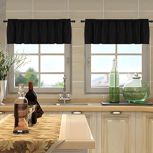 Miniatura 3 de Deztibos 2 paneles de cenefas de cortina negras de Navidad para ventanas de cocina, cortinas cortas para ventanas de cocina, baño, decoración de