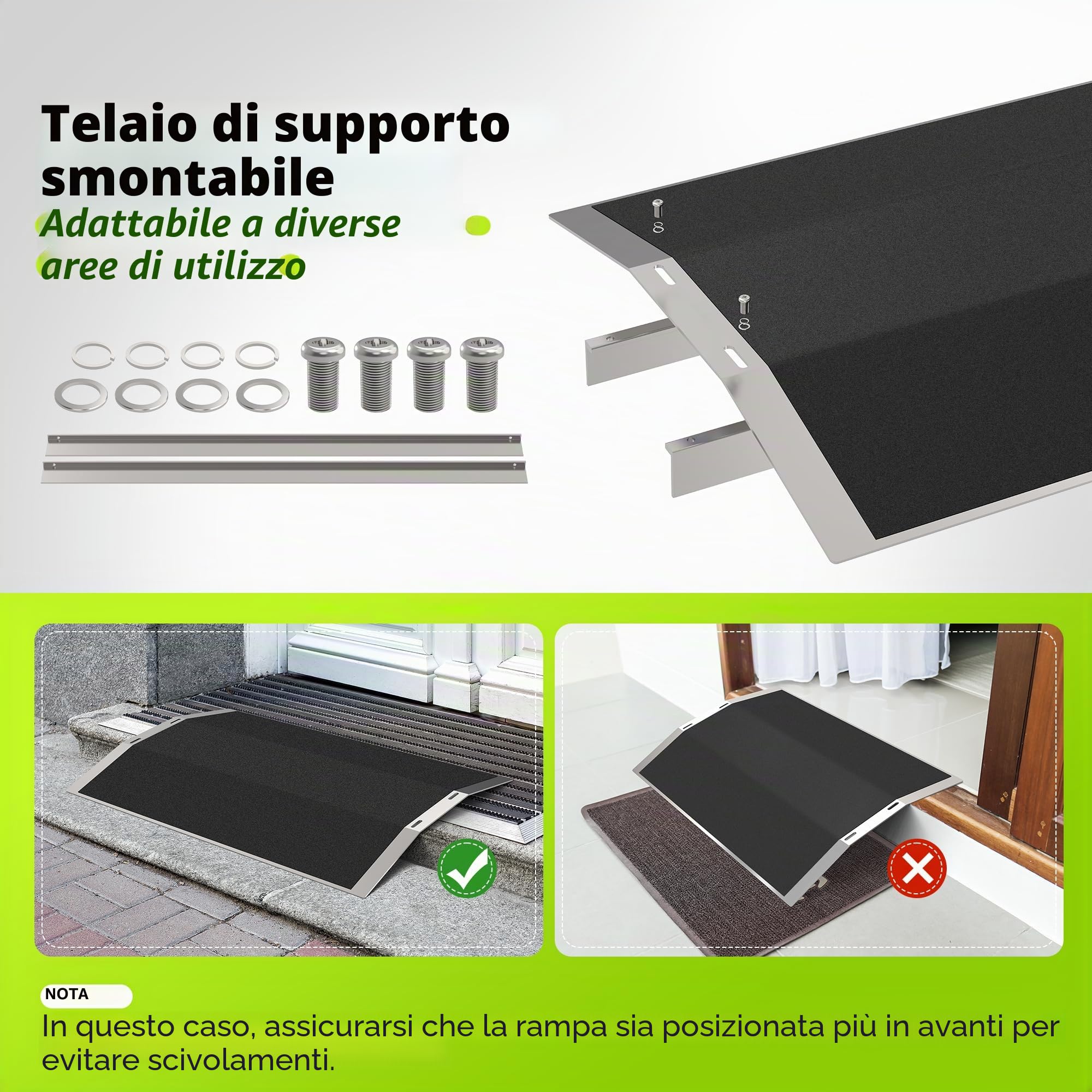 Confezione da 2 Rampe per Soglie di Porta - 30 cm × 4 cm - Rampa per Soglie Regolabile per Passaggi di Porte da 7-13 cm di Larghezza - Rampa per Sedie a Rotelle in Alluminio Antiscivolo per