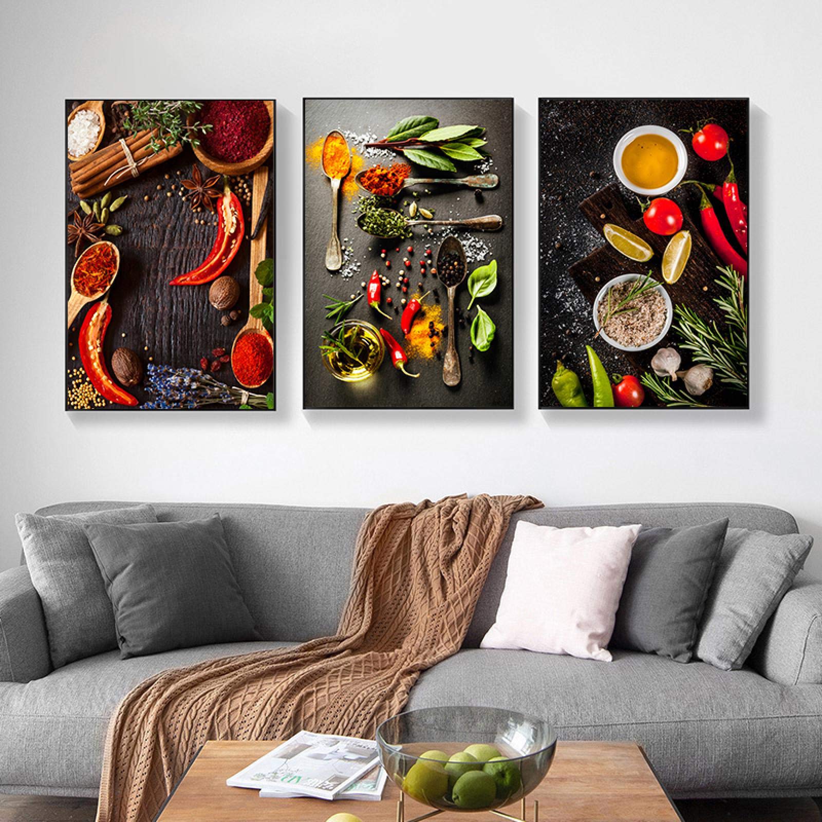 LINKGIN Home Motyw kuchenny mieszanka ziół i przypraw płótno sztuka giclee plakaty i wydruki sztuka ścienna obrazy do restauracji jadalni dekoracja 70 x 50 cm 3 szt. bez ramy