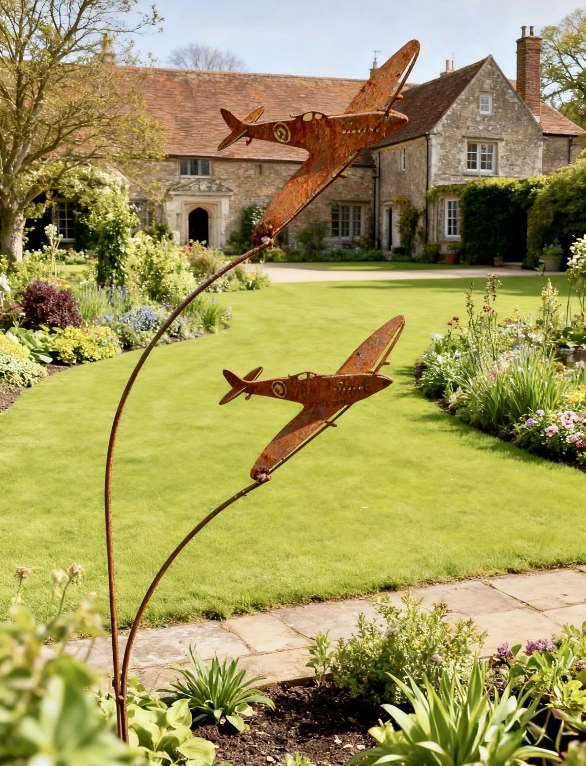GAP GARDEN PRODUCTS Decorative rustic metal garden art/decor (Bare Metal/Rustic Patina) (Double Spitfire)
