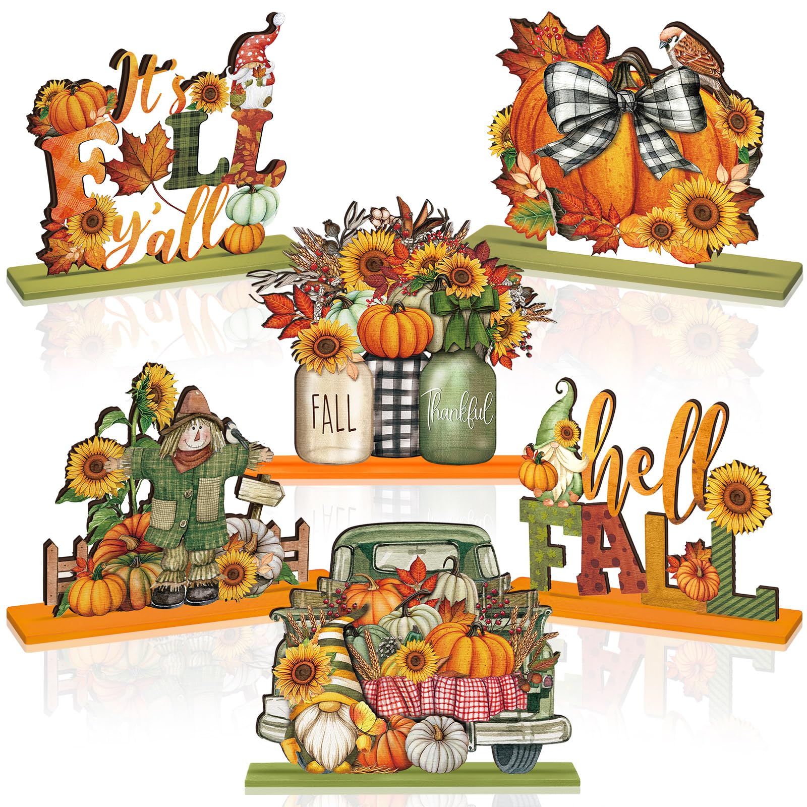 Yousoontic 6 Pcs Thanksgiving Decor for Home Thanksgiving Table Decorations Fall Signs Centerpieces Photo Props Hello Fall Gnomes Pumpkin Truck Tabletop Signs for Autumn Harvest Party Decor(Rustic)