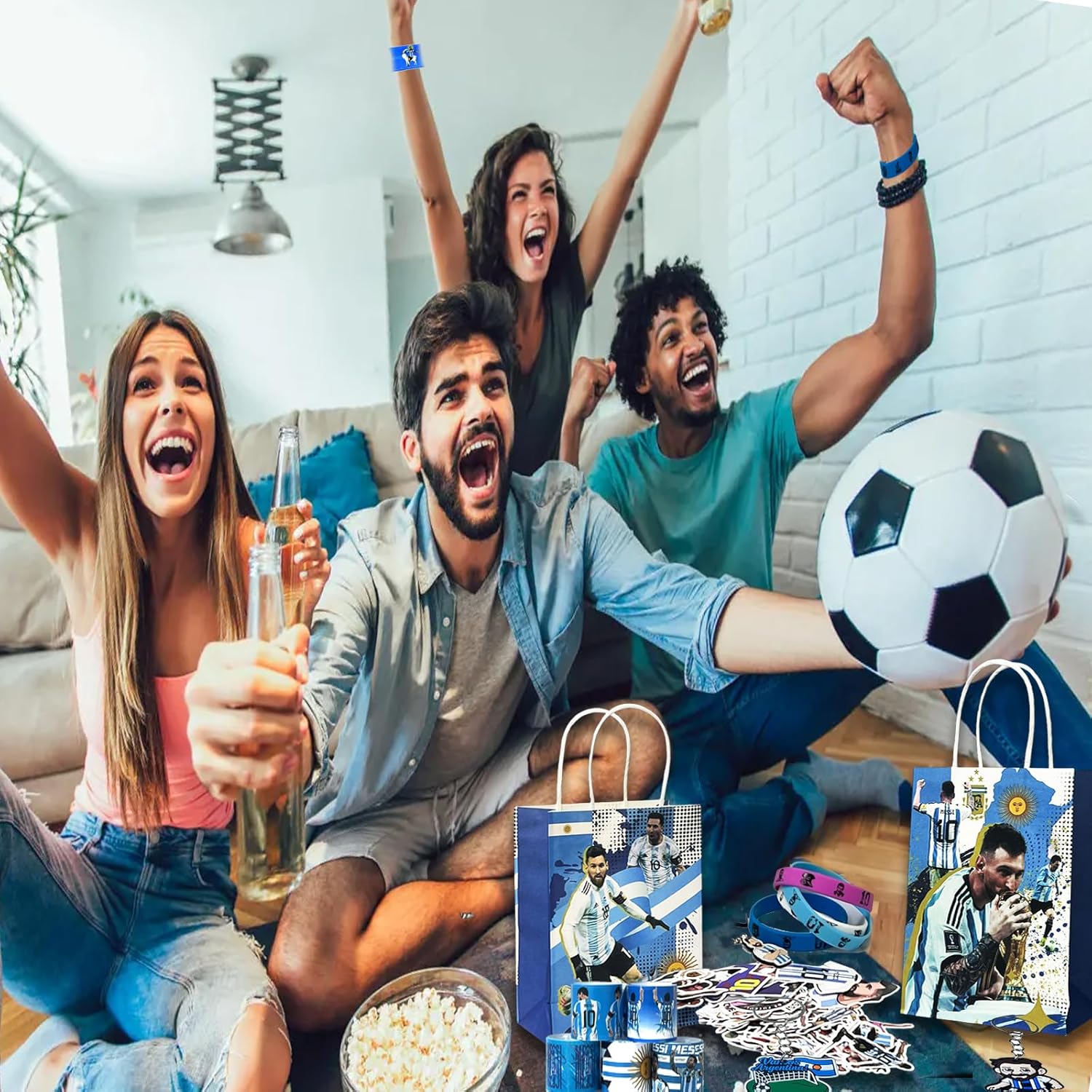 Soccer Star Party Favors Set-122PCS Soccer Decorations Supplies Includes Silicone Bracelets, Keychains, Gift Bags, Straws with Straws Accessories and Stickers for Soccer Fans & Sport Party