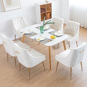 Dining Room Chairs Set of 6 Velvet Dining Room Chairs Modern Kitchen Chairs with Metal Legs 13 cm Padded for Kitchen Dining Room Living Room Bedroom Beige