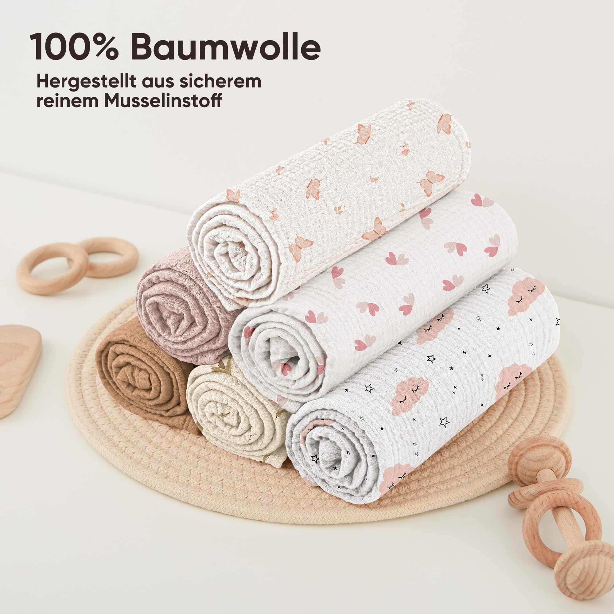 Bearmoss 100 % algodón, paños de muselina suaves, transpirables y extremadamente absorbentes, para paños de muselina absorbentes, 10 unidades, 60 x 60 cm (marrón claro)