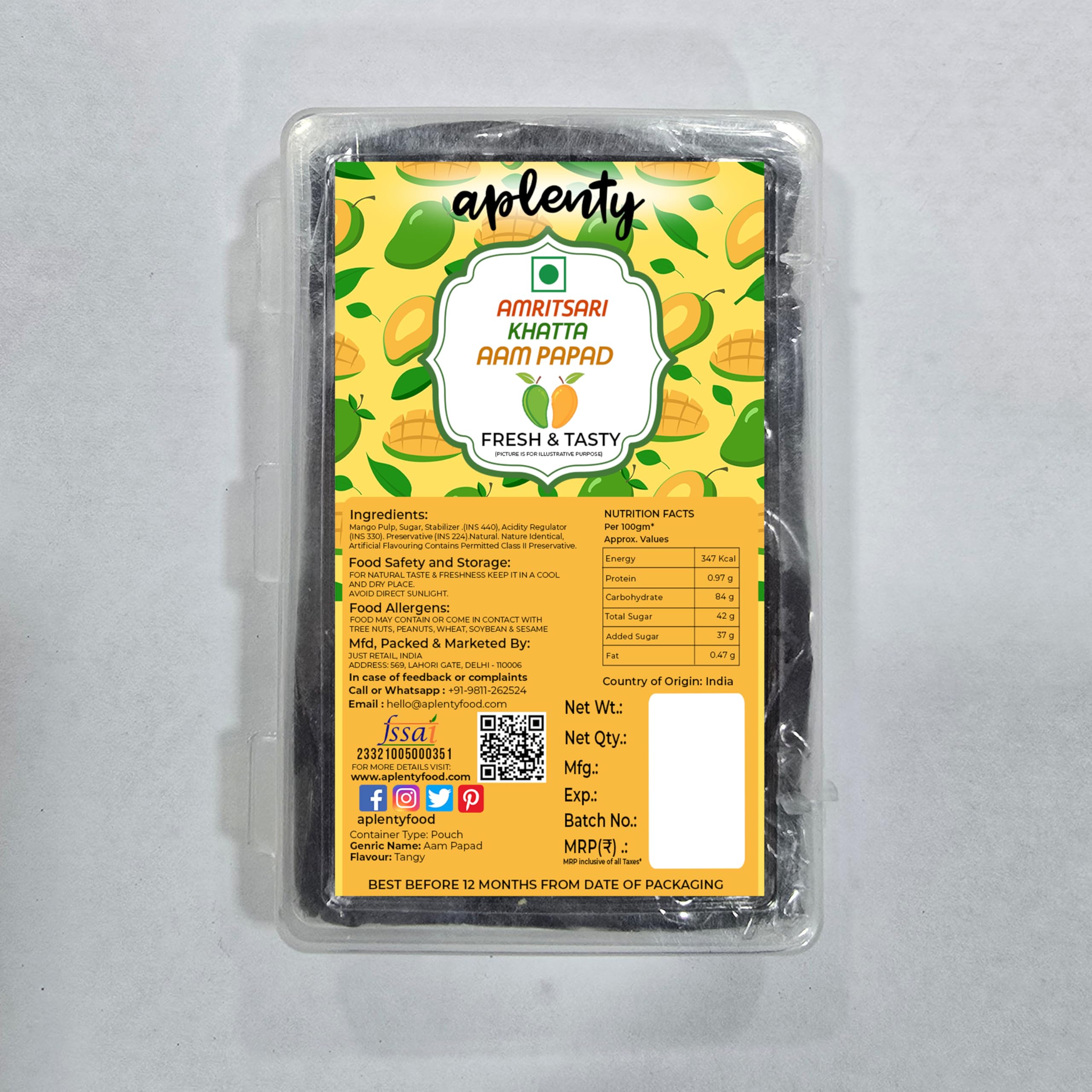 Aplenty Dried Khatti Patti Aam Papad 400g | Khatta Masala Aam papad | Dried Spicy Mango Fruit Bar | Amritsari Khatti Patti Aam Papad (400g)