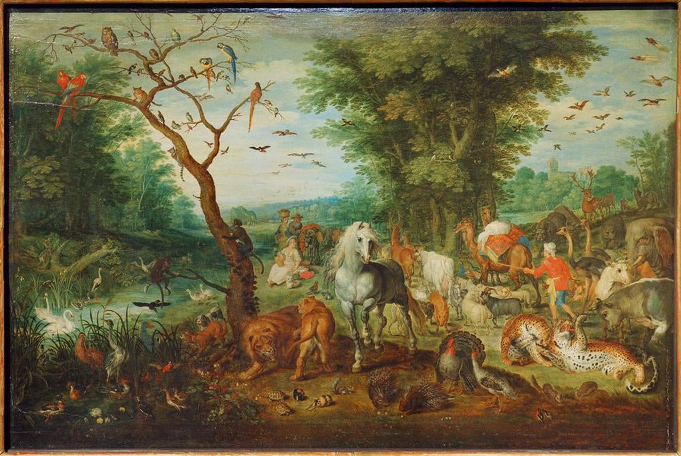 ARTXLXXBN Famous Painting Art Wall Decor Abstract Art Picture Paradise Landscape with Noah's Ark by Jan the Elder Brueghel Animal Pictures for Home Decor 60x90cm