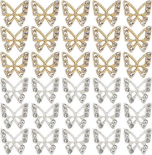 30 dijes de uñas de mariposa, gemas de aleación para uñas, diamantes de imitación brillantes 3D, dijes de arte de uñas de cristal, para joyas de