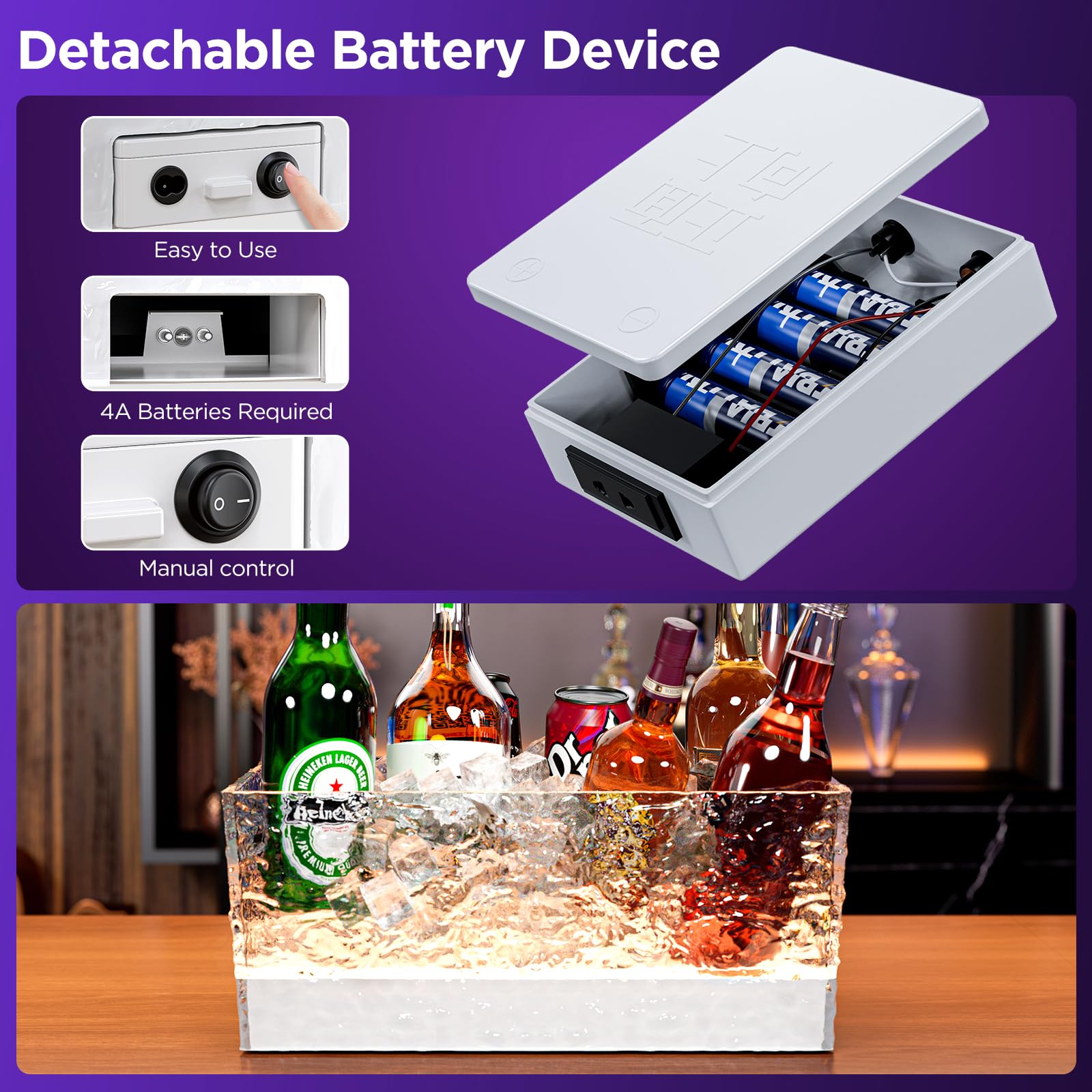 Cubitera de plástico para bebidas para fiestas, 15 litros/4 galones, grande, transparente, para champán, cerveza, bebida, vino, cócteles, 7 modos de luz LED, a prueba de fugas