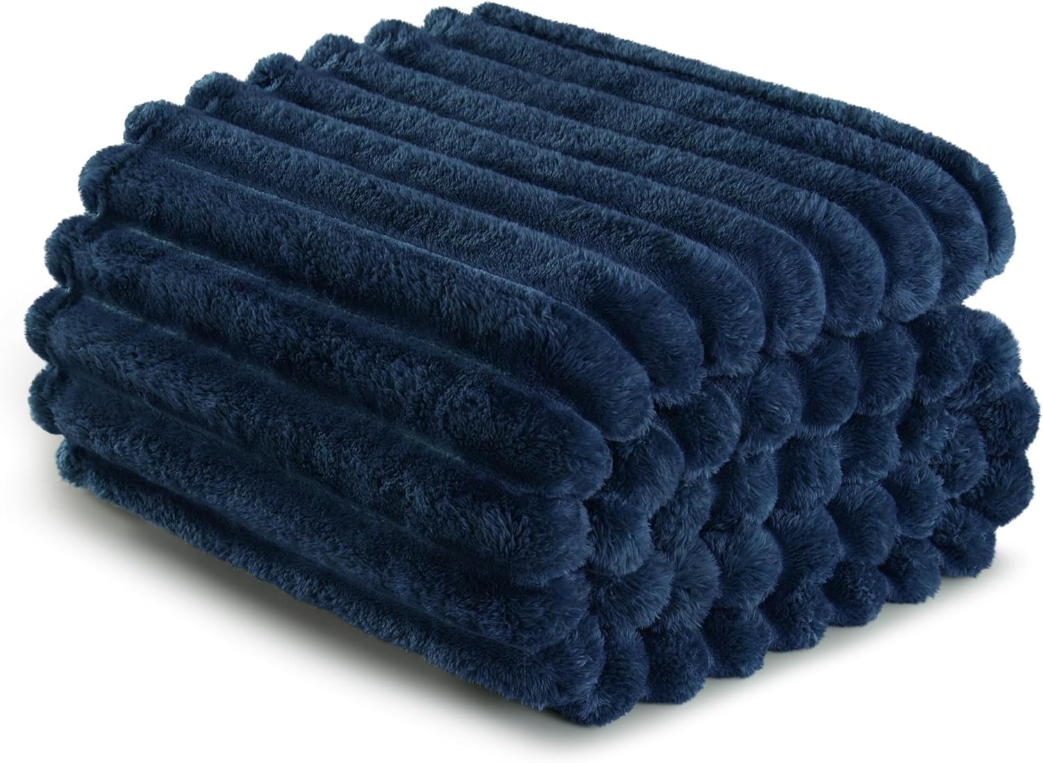 Exclusivo Mezcla Fleece Throw Blanket for Couch, Super Soft Striped Jacquard Bed Blanket, Lightweight Fuzzy Cozy for All Seasons, 50x60 Inches, Navy Blue - Image 6