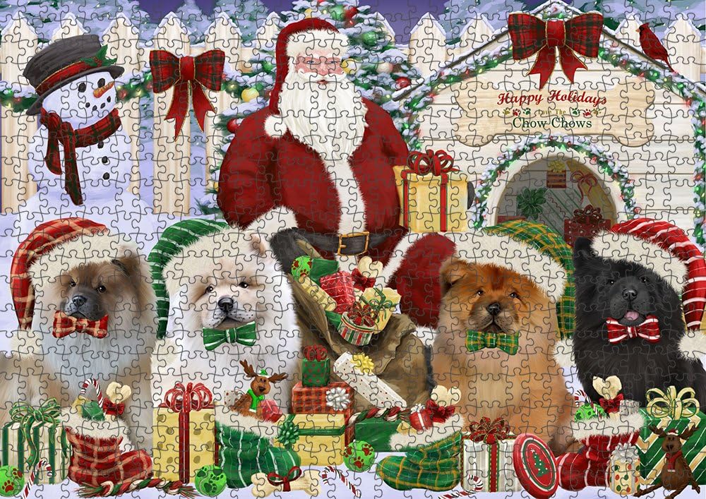 Christmas House Gathering Chow Chow Dogs Jigsaw Puzzle for Adults - Animal Printed Interlocking Puzzle Game Artwork - Gift for Dog Lover's - 1000 Pcs 29.5"x19.7"